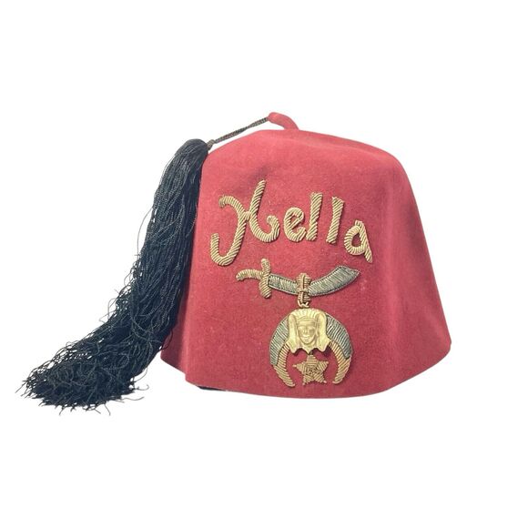 Antique 1890-1920s Hella Shriners Fez Maroon Wool Hat by The M.C. Lilley & Co.